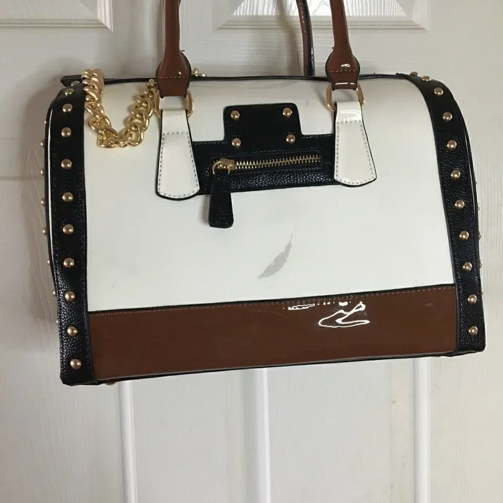 Dasein three tones satchel handbag bag with studs.